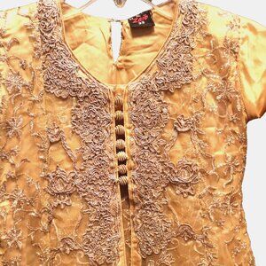 Gold Kashmiri Embroidered Kurta, Indian Kurti for Ladies, Chikan Embroidery Tops